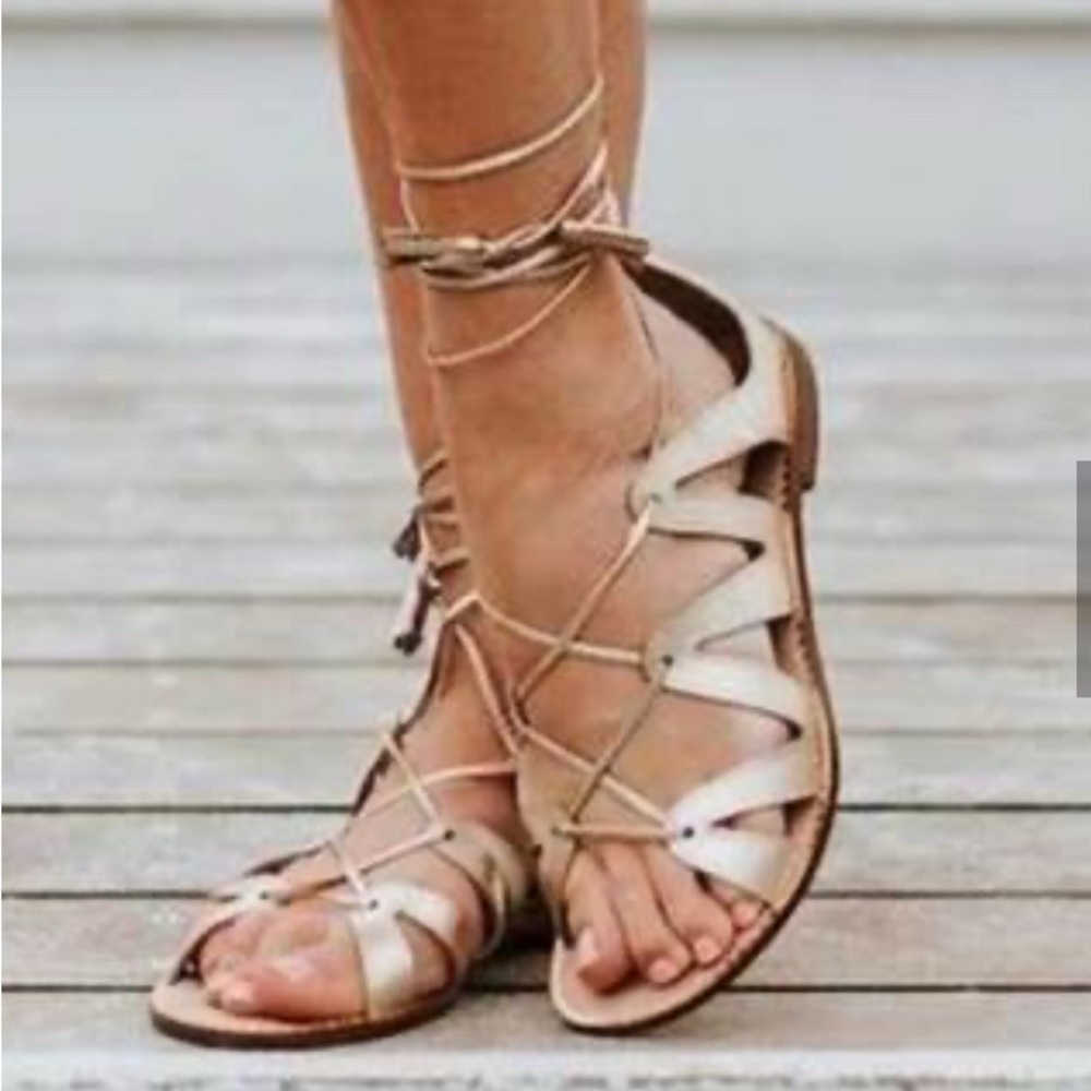 Women’s Gold "Fit To Be Tied" Strappy Lace-Up Gladiator Sandals Size 9